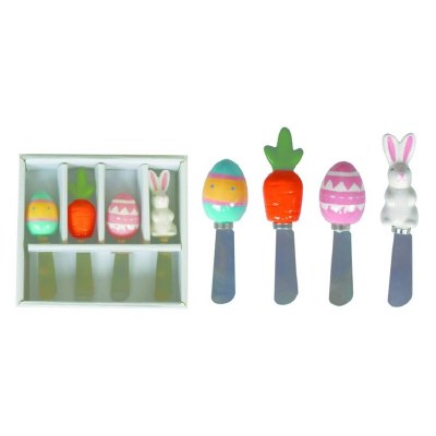 Set of Four Stainless Steel and Ceramic Easter Themed Spreaders