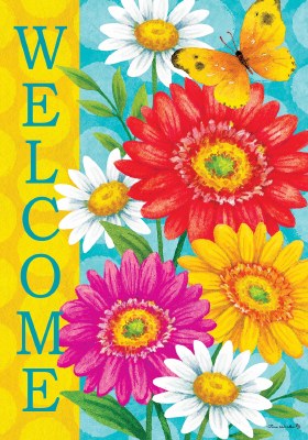 40" x 28" "Welcome" Mulitcolor Gerberas Large Flag