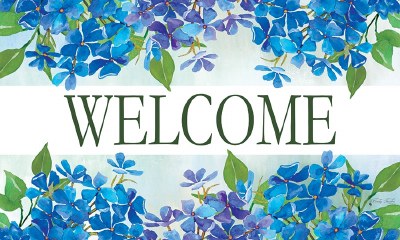18" x 30" "Welcome" Blue Hydrangea Doormat