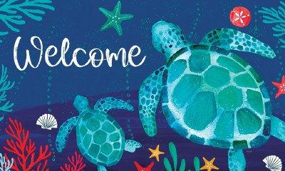 18" x 30" "Welcome" Blue and Green Sea Turtles Doormat