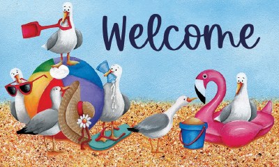 18" x 30" "Welcome" Silly Seagulls Doormat