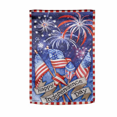 18" x 13" "Happy Independence Day" American Flags and Fireworks Mini Garden Flag