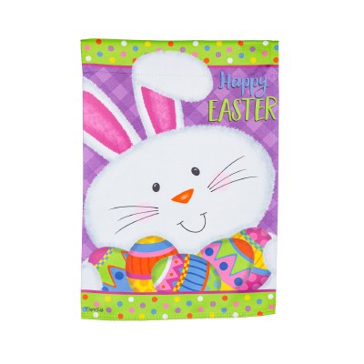 18" x 13" "Happy Easter" White Bunny Holding Eggs Mini Garden Flag