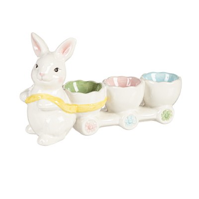 5" White Ceramic Three Compartment Bunny Dish