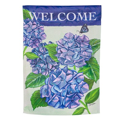 18" x 13" "Welcome" Blue Hydrangeas Mini Garden Flag