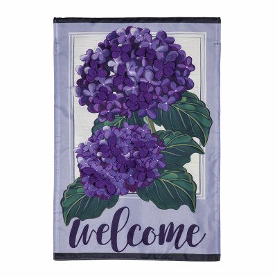 18" x 13" "Welcome" Purple Hydrangeas Mini Garden Flag