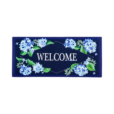 10" x 22" "Welcome" Dark Blue Hydrangea Sassafras Doormat Insert