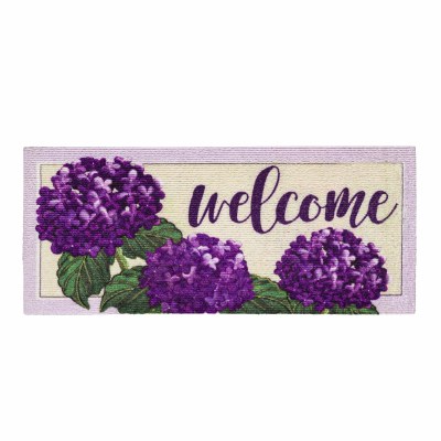 10" x 22" Textured "Welcome" Purple Hydrangea Sassafras Doormat Insert