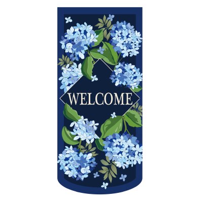 28" x 13" "Welcome" Mini Extra Large Dark Blue Hydrangea Garden Flag