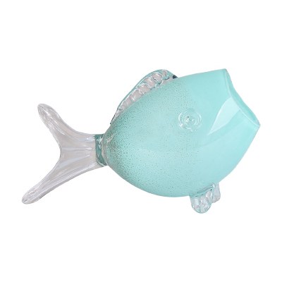 9" Aqua and Clear Glass Open Mouth Fish Vase