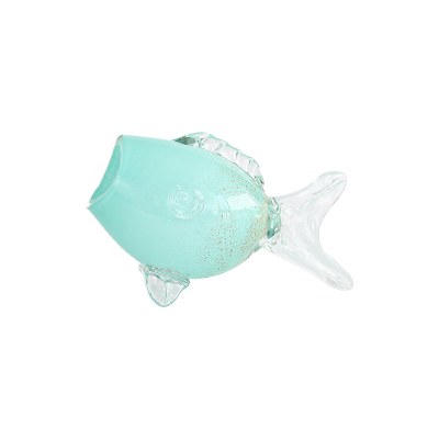 6" Aqua and Clear Glass Open Mouth Fish Vase