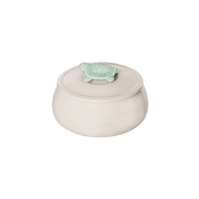 4" Round White Ceramic Box With a Green Sea Turtle