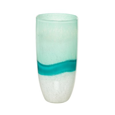 12" Green, Teal, and White Glass Vase