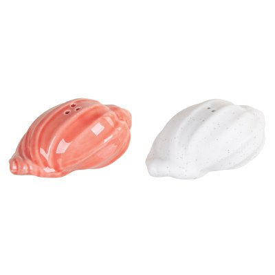 2" White and Coral Ceramic Shell Salt and Pepper Shakers