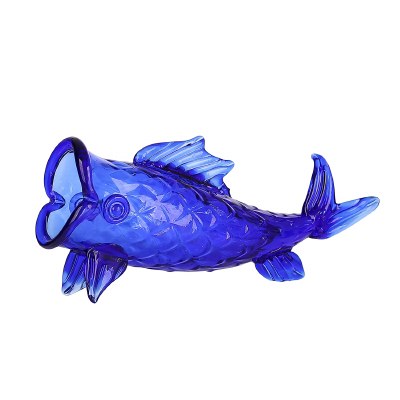 19" Dark Blue Glass Open Mouth Fish Vase