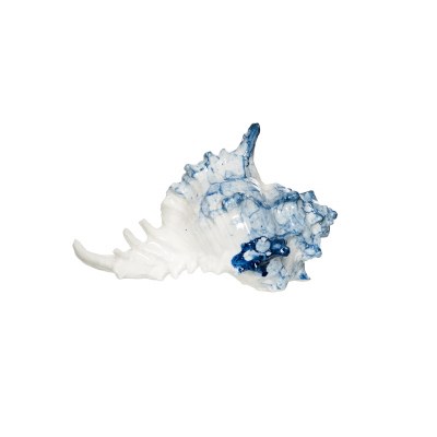 7" Blue and White Ceramic Murex Shell Figurine