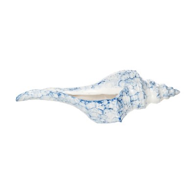 12" Blue and White Ceramic Whelk Shell Figurine