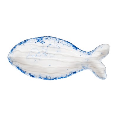 10" Blue and White Ceramic Fish Dish