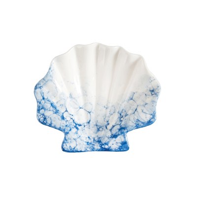 7" Blue and White Ceramic Scallop Shell Dish