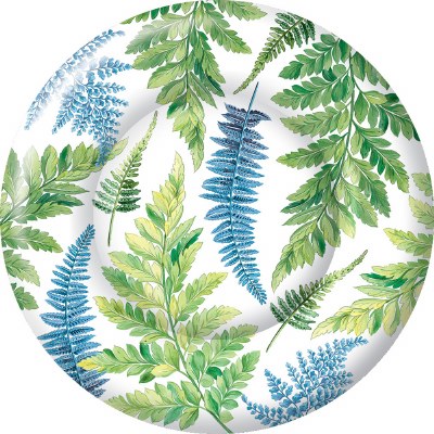 Pack of Eight 10.5" Round Blue and Green Palm Frond Paper Plates