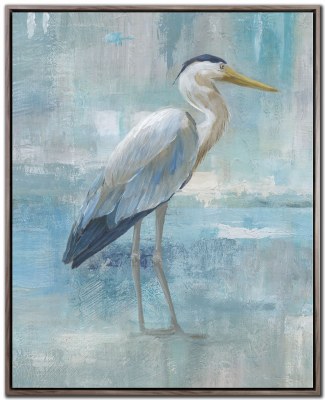 30" x 24" Blue Heron 1 Framed Coastal Canvas