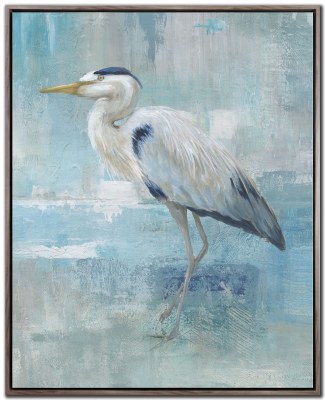 30" x 24" Blue Heron 2 Framed Coastal Canvas