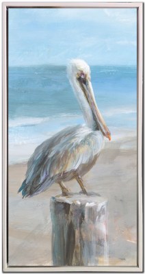 36" x 18" Seaside Pelican Framed Coastal Canvas