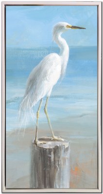 36" x 18" Seaside Egret Framed Coastal Canvas