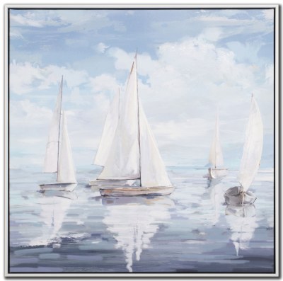 20" Sq Sailboat Symphony 1 Framed Coastal Canvas