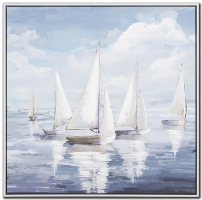 20" Sq Sailboat Symphony 2 Framed Coastal Canvas