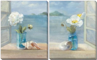 Set of Two 20" x 16" Coastal Florals Canvas