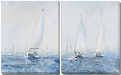 Set of Two 20" x 16" Sailing Upwind Coastal Canvas