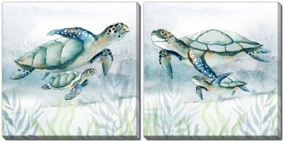 Set of Two 16" Sq Swim Lessons Coastal Canvas