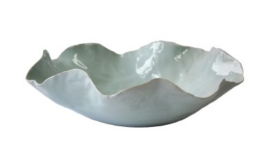 13" Round Blue Ceramic Ruffle Low Bowl