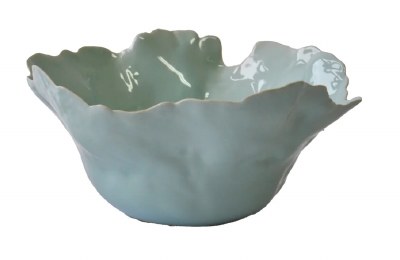 9" Round Blue Ceramic Ruffle Bowl