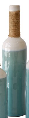 15" Blue and White Wrapped Neck Ceramic Vase