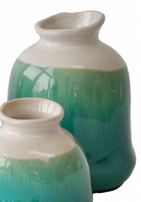 6" White, Green, and Blue Ceramic Squat Vase