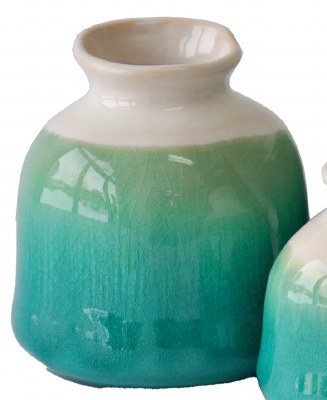 5" White, Green, and Blue Ceramic Squat Vase