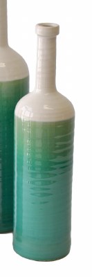 20" White, Blue, and Green Ceramic Bottle Vase