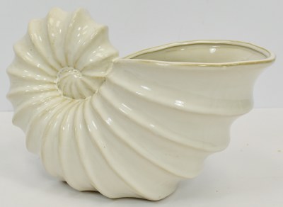 12" Large White Nautilus Shell Ceramic Vase