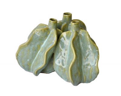 6" Triple Green Tropical Fruit Ceramic Vase
