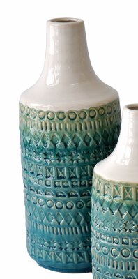 16" White, Blue, and Green Textured Ceramic Vase