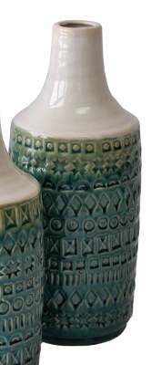 14" White, Blue, and Green Textured Ceramic Vase