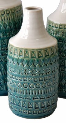 12" White, Blue, and Green Textured Ceramic Vase