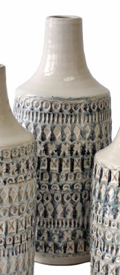 15" Distressed White Textured Ceramic Vase
