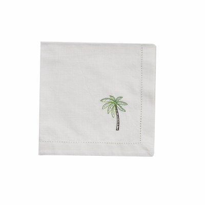 20" Sq White Embroidered Palm Tree Cloth Napkin