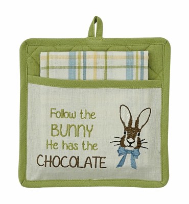 9" Sq "Follow the Bunny He has the Chocolate" Pot Holder and Kitchen Towel Set