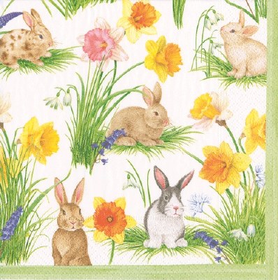 5" Square Bunnies and Daffodils Beverage Napkins