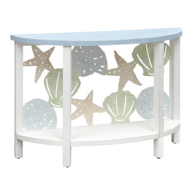 44" White and Multipastel Half Round Shell Console