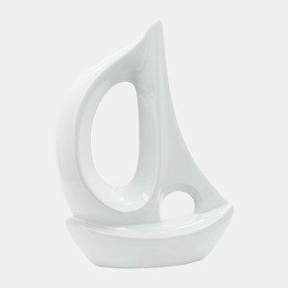13" White Ceramic Modern Sailboat Figurine